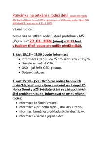 Pozvánka na setkání před zápisem - s představiteli ZŠ