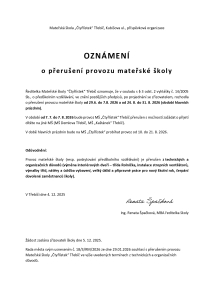 Přerušení provozu MŠ - hlavní prázdniny